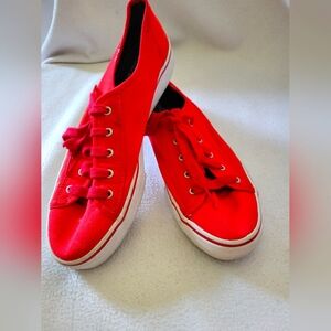 Red Canvas Sneakers for Women Size 8.5, New, Never Worn
